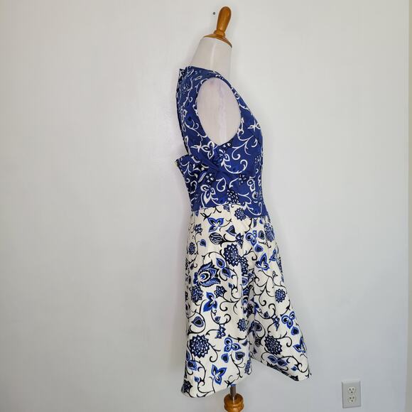 Draper James Oak Hill Vine Dress Cut Out Back Blue Floral Fit Flare Women 6 - Picture 3 of 13